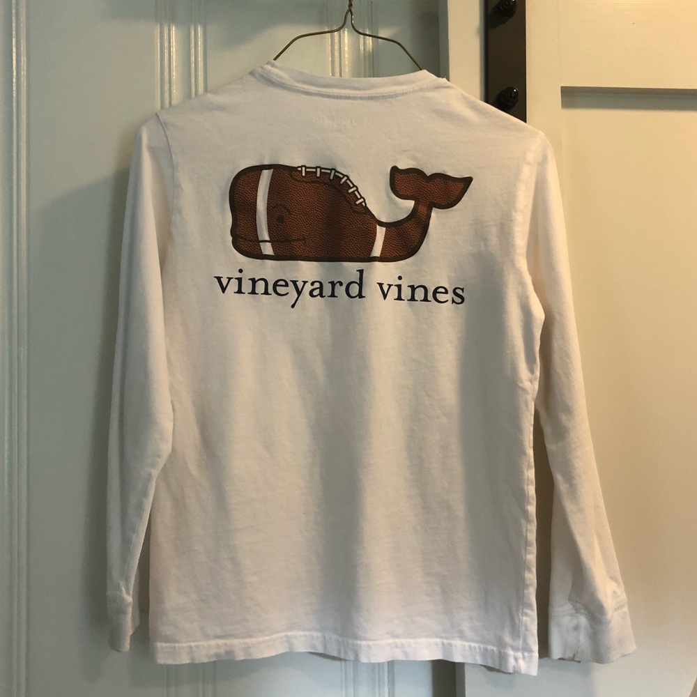 Vineyard Vines White Long Sleeve Tee with Brown Whale